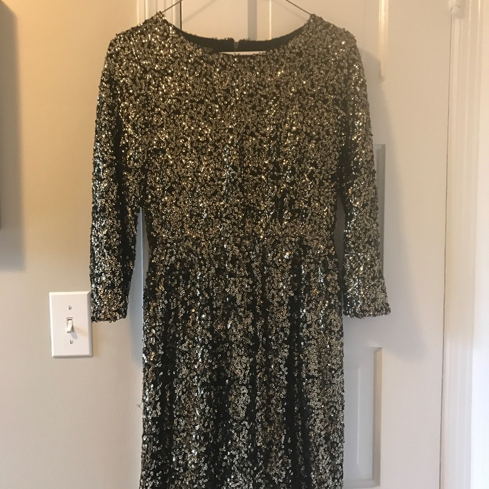 MM Couture black dress with gold sequins.